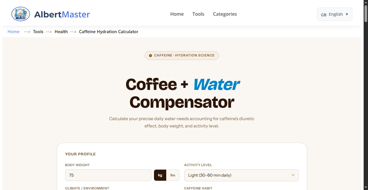 Caffeine Hydration Calculator