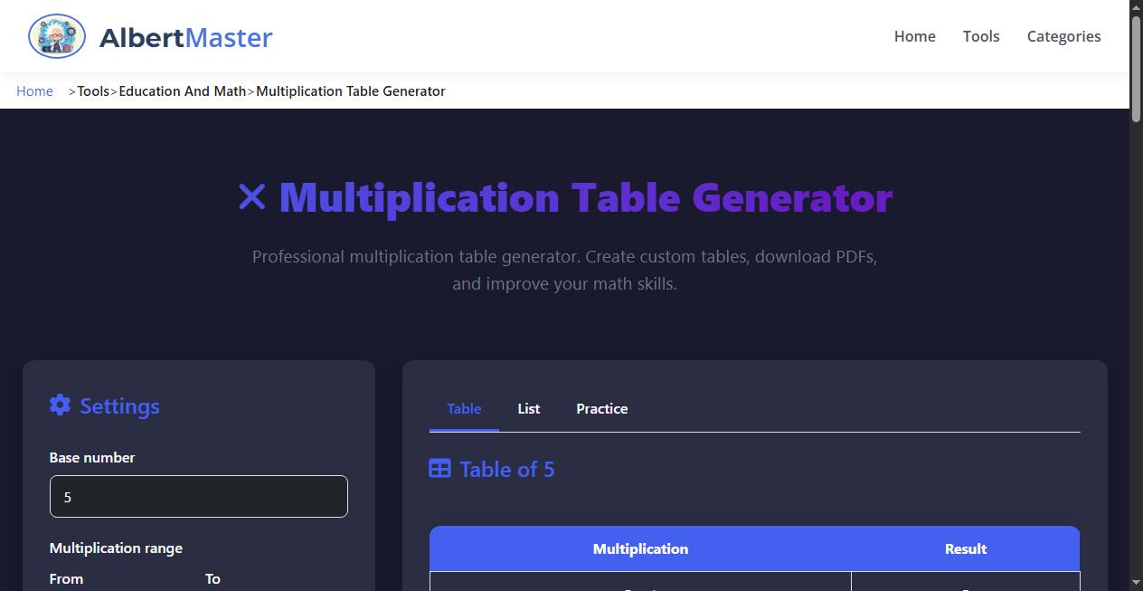 Multiplication Tables Generator