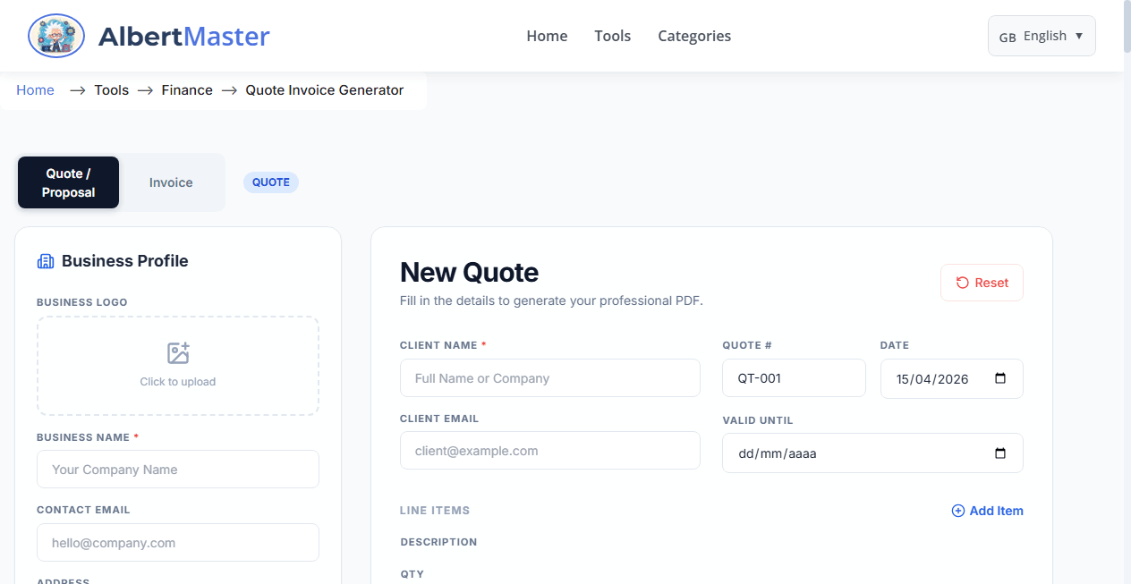 Professional Quote & Invoice Generator