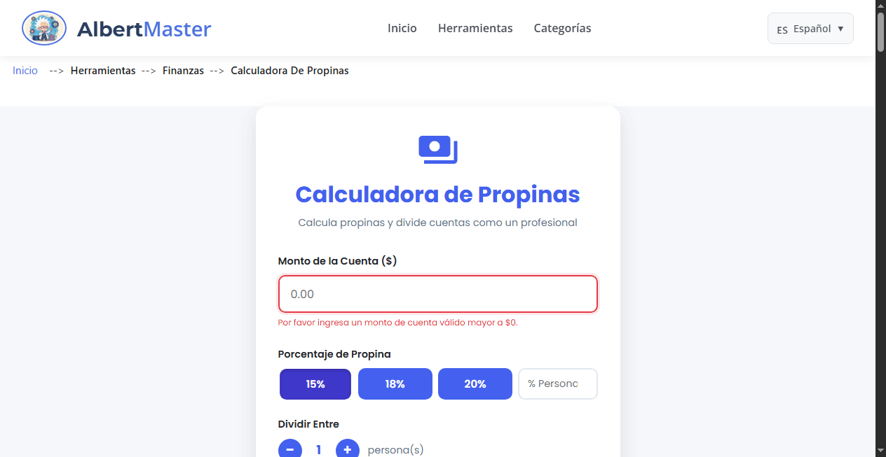 Calculadora de Propinas