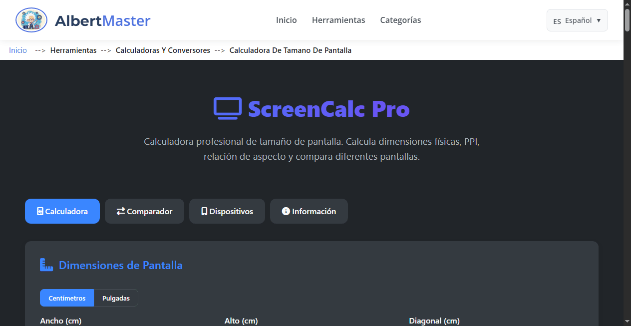 Calculadora Profesional de Tamaño de Pantalla