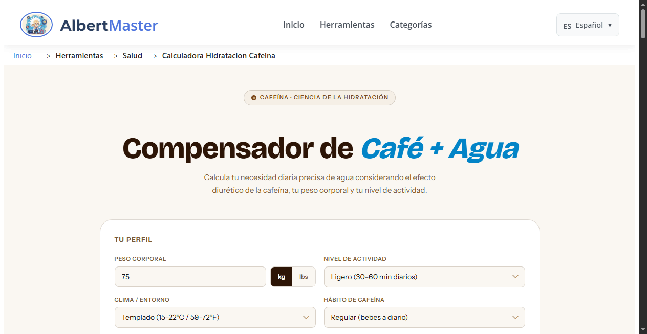 Calculadora de Hidratación con Cafeína