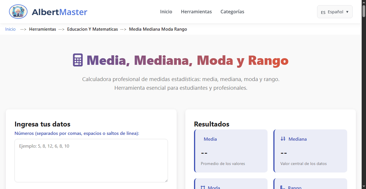Calculadora de Media, Mediana, Moda y Rango