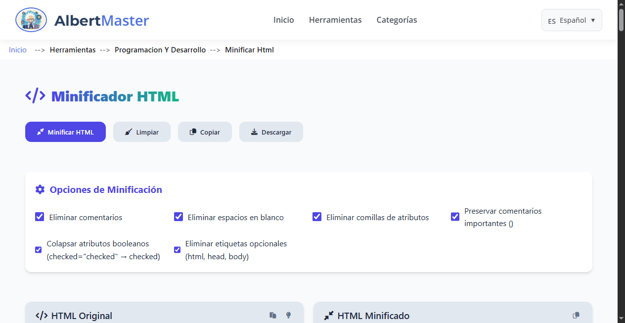 Minificador Profesional de HTML Online