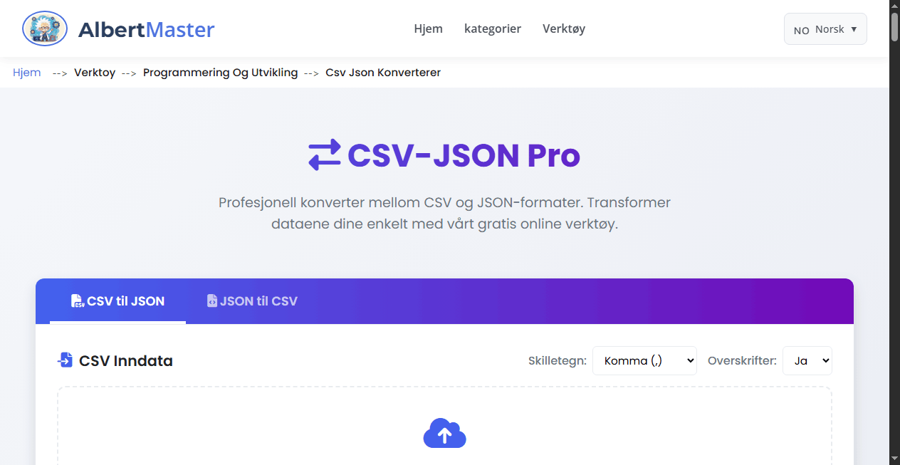 CSV-JSON Pro | Profesjonell CSV og JSON Konverter