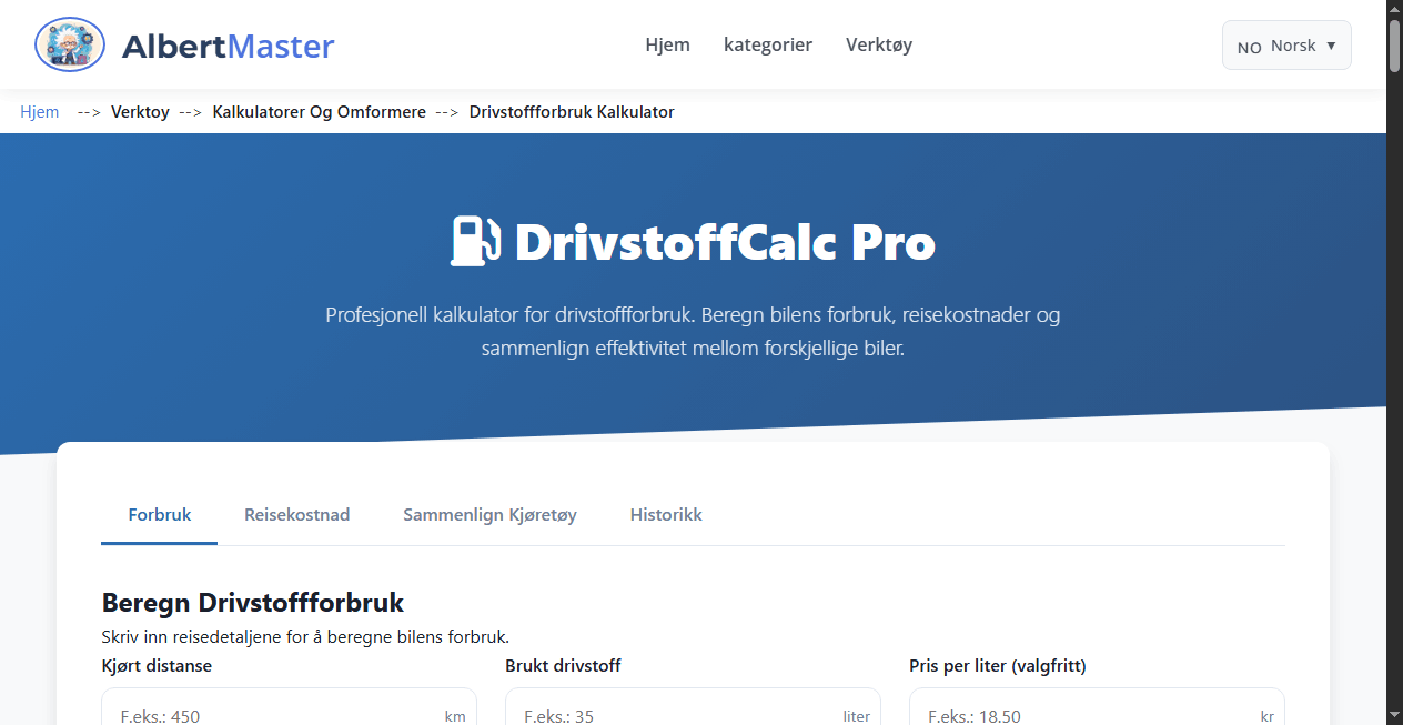 Profesjonell Drivstofforbrukskalkulator