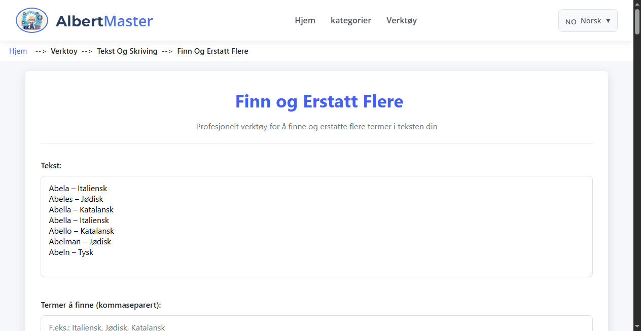 Multiplis Søk og Erstatt