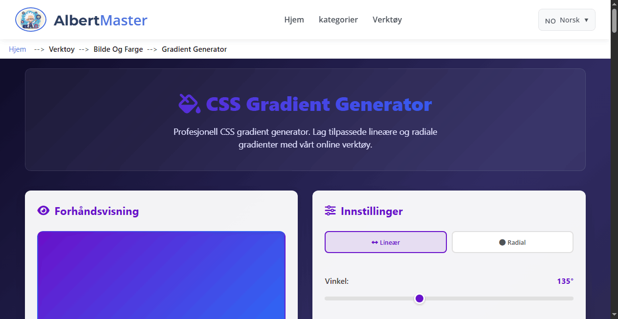 Profesjonell CSS Gradient Generator