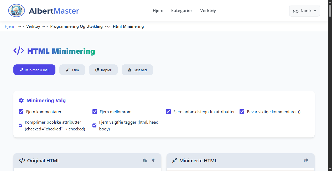 Profesjonell HTML Minifier Online