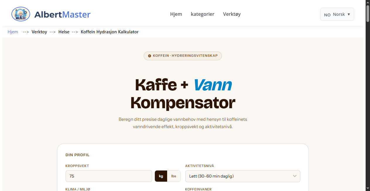 Koffein-hydrasjonskalkulator