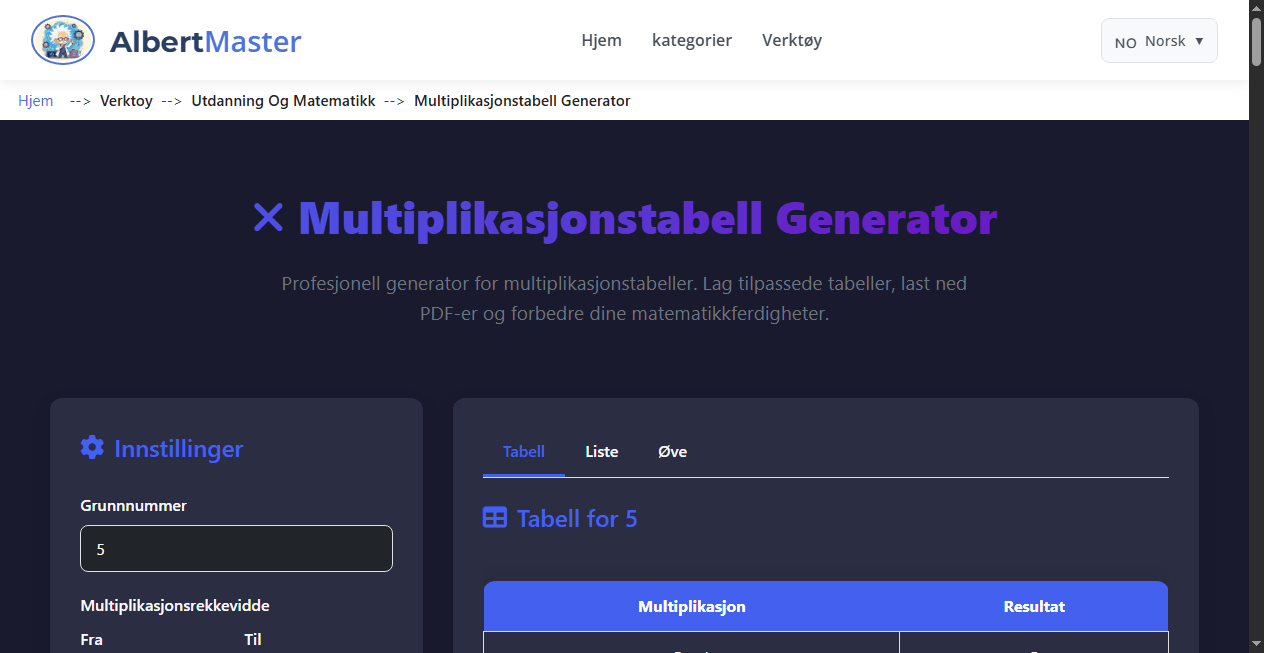 Multiplikasjonstabellgenerator