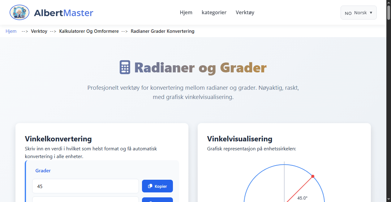Profesjonell Radianer-Grader Konverter