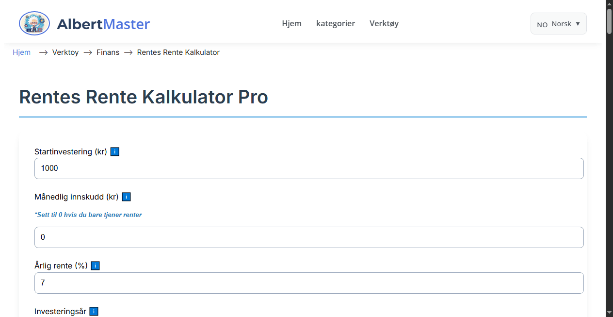 Rentes rente kalkulator