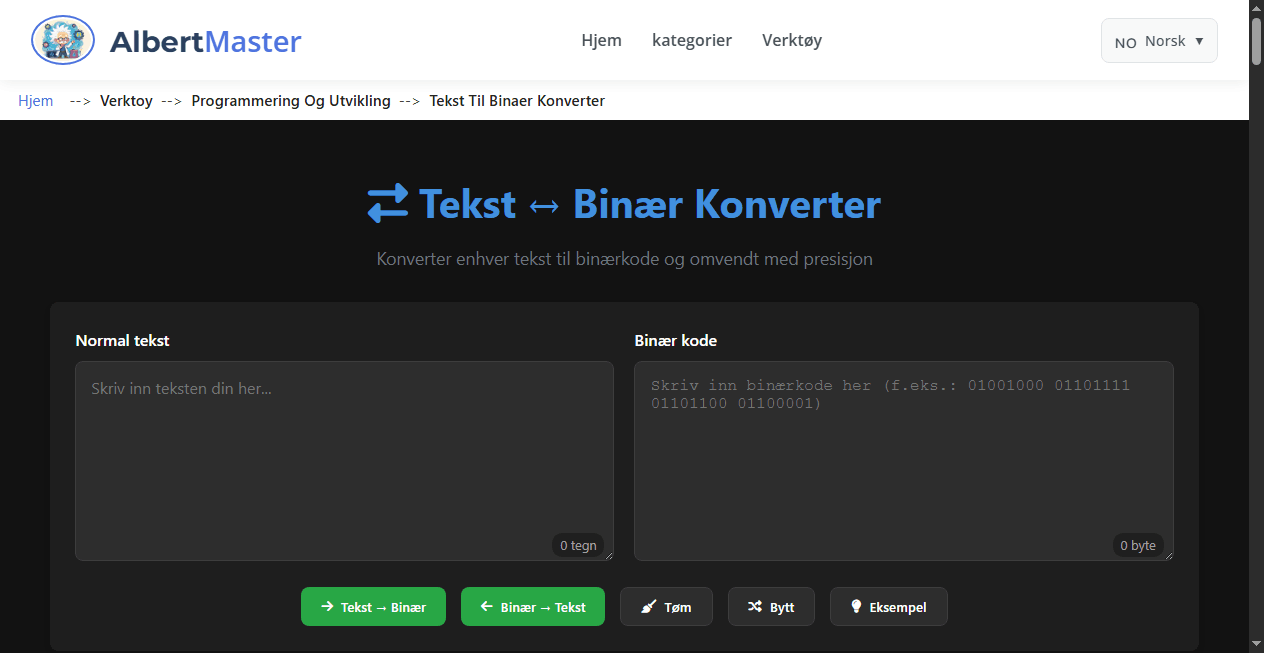 Tekst ↔ Binær Konverter