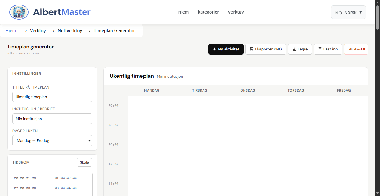 Profesjonell Timeplan Generator