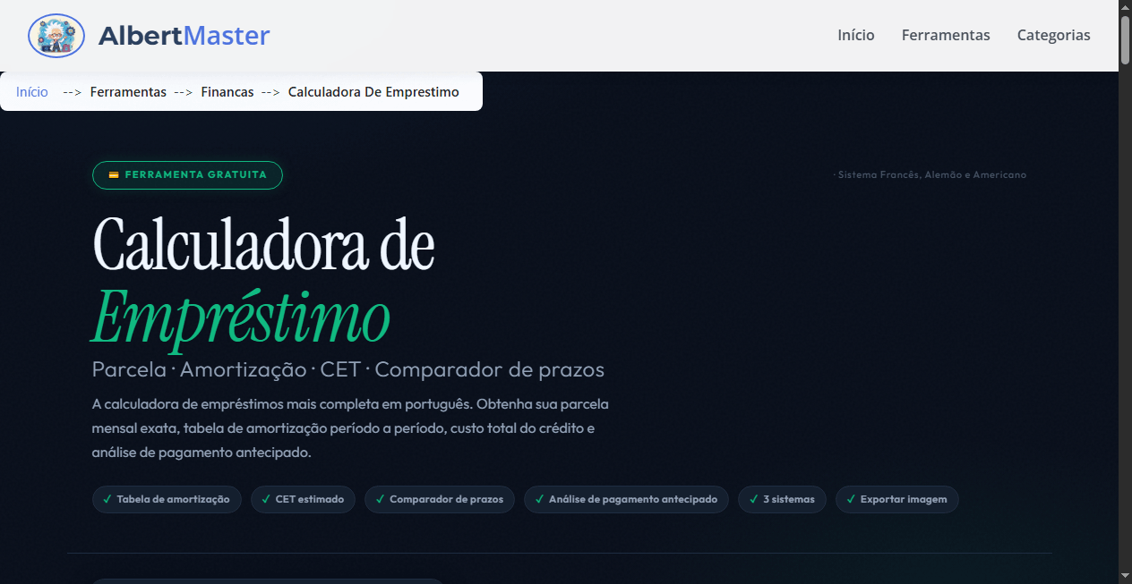 Calculadora de Empréstimo — Parcela, Amortização e Tabela Completa