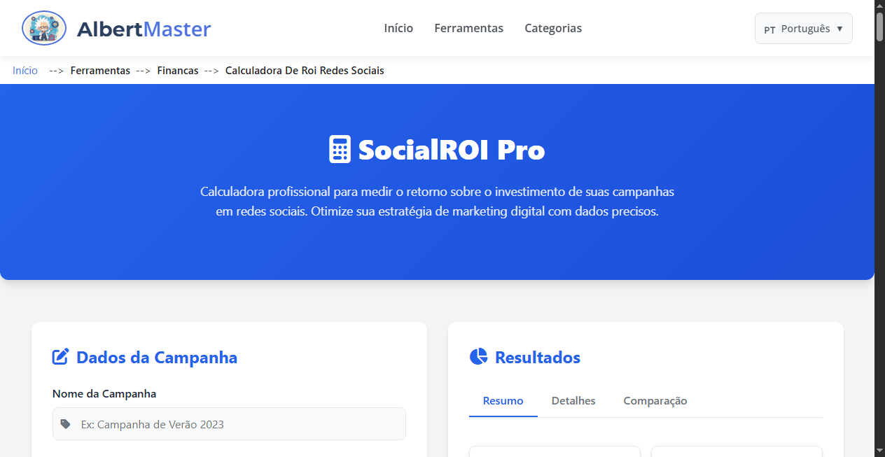 Calculadora de Retorno sobre Investimento em Redes Sociais
