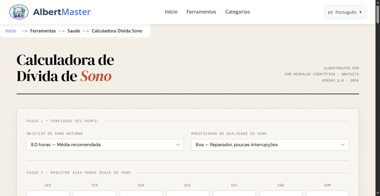 Calculadora de Dívida de Sono e Plano de Recuperação