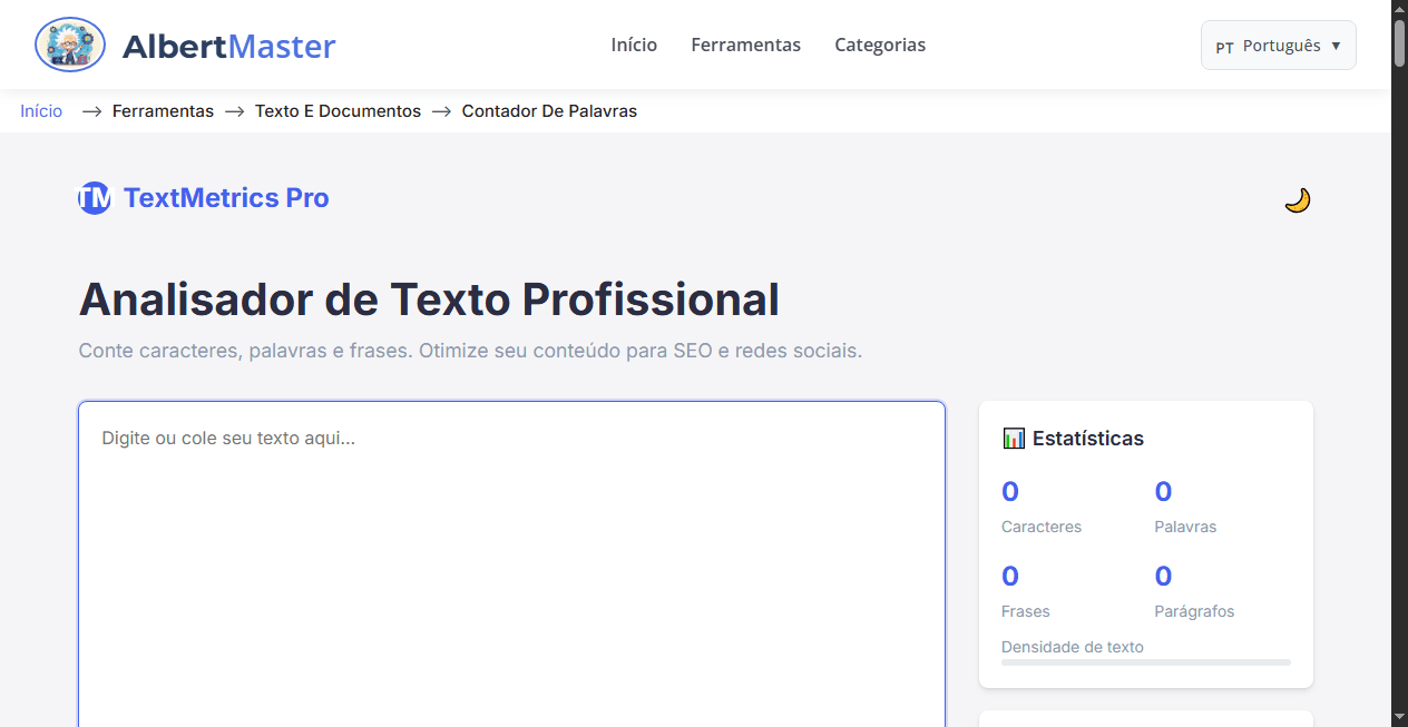 TextMetrics Pro | Contador de Palavras e Caracteres Avançado