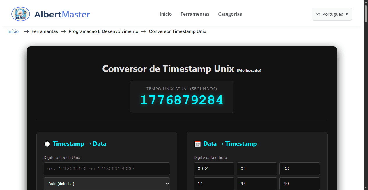 Conversor de Timestamp Unix - Conversor de Tempo Epoch e Ferramenta