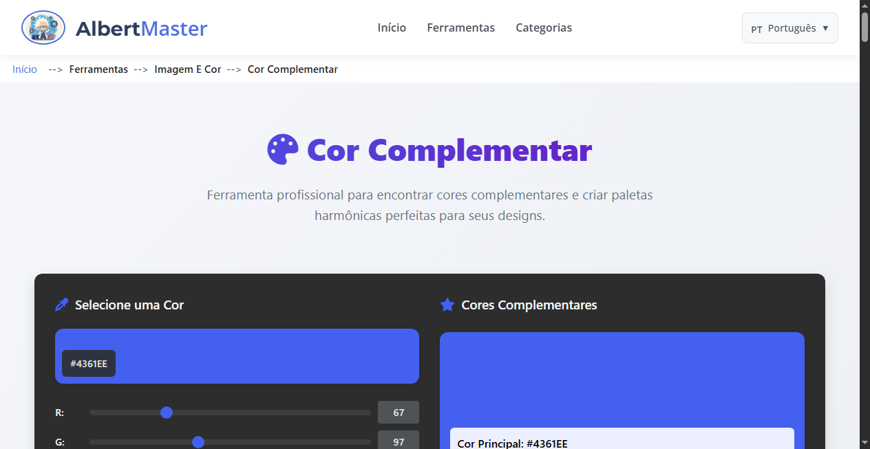 Selecione e Encontre Cores Complementares