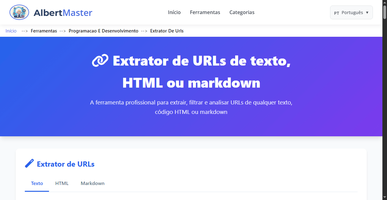Extrator de URLs de texto, HTML ou markdown