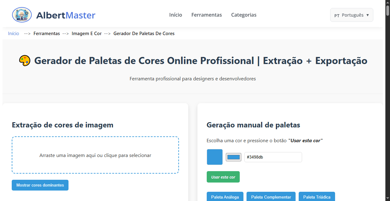 Gerador de Paletas de Cores Online | Extração + Exportação