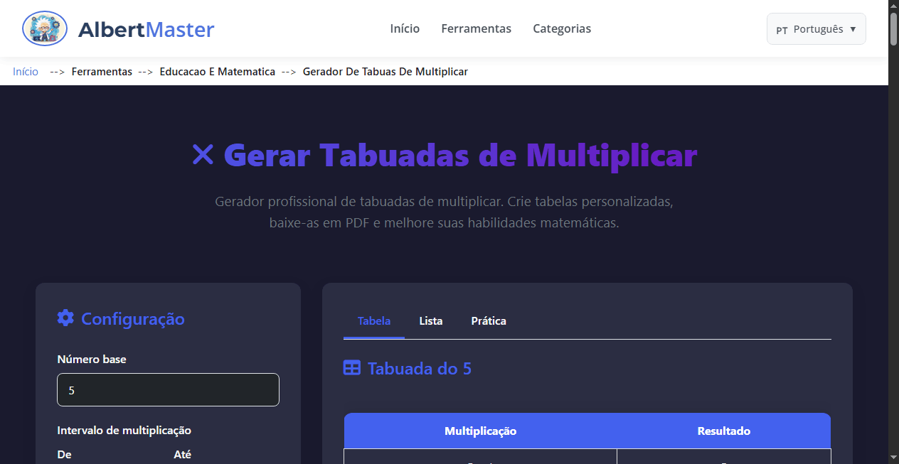 Gerador de Tabuadas de Multiplicar