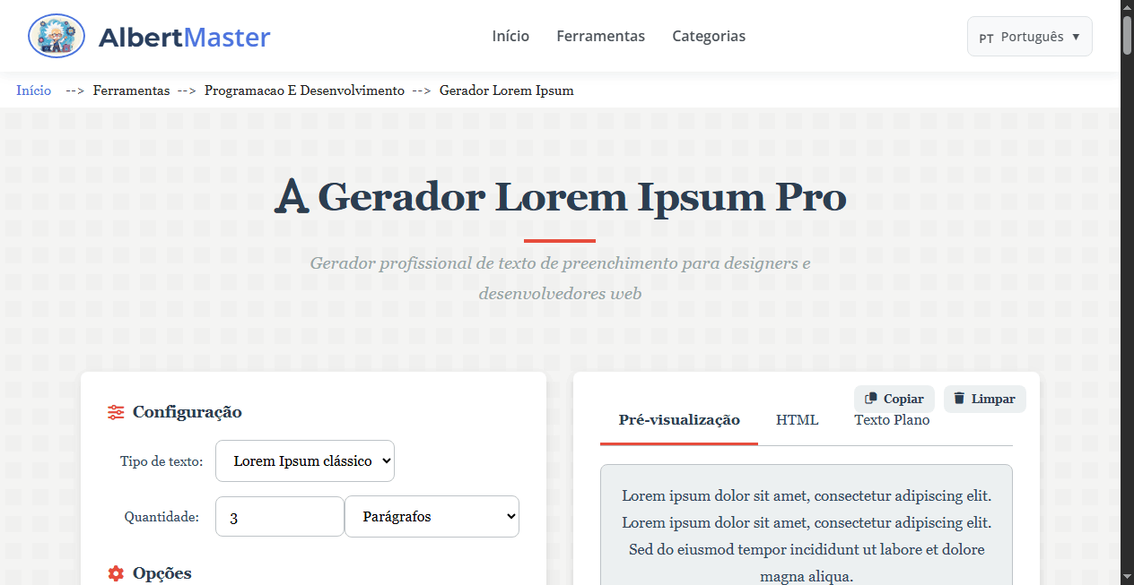 Gerador de Lorem Ipsum