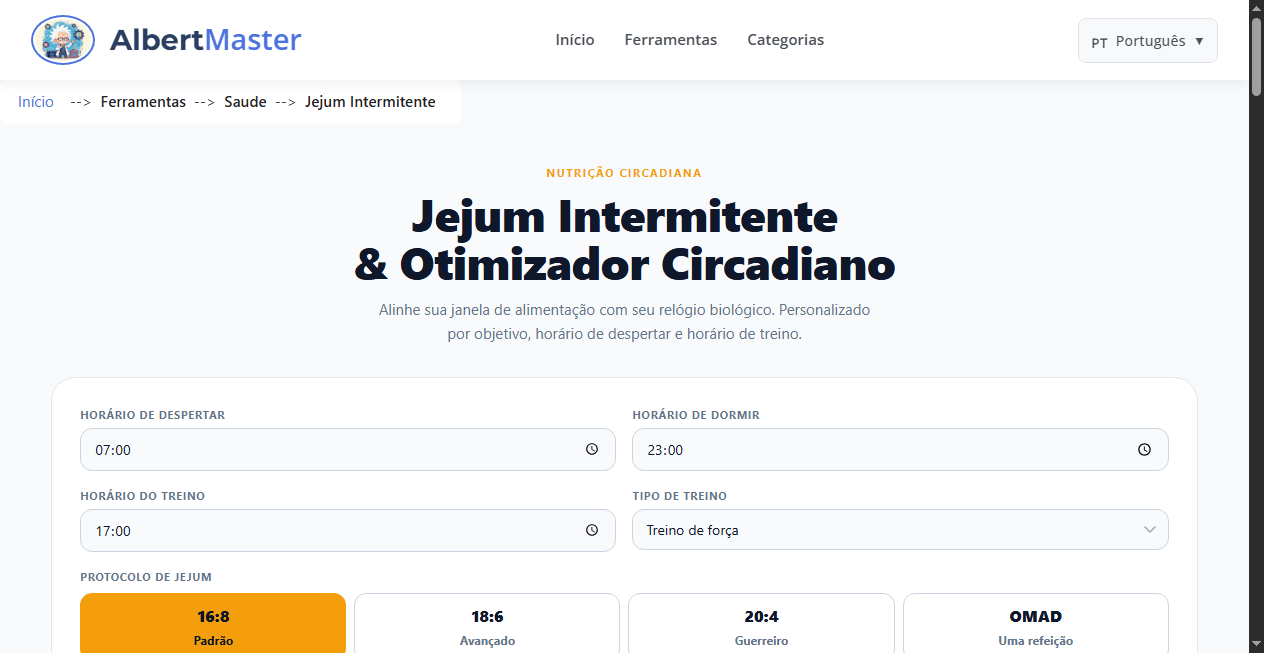 Otimizador de Jejum Intermitente e Ritmo Circadiano 