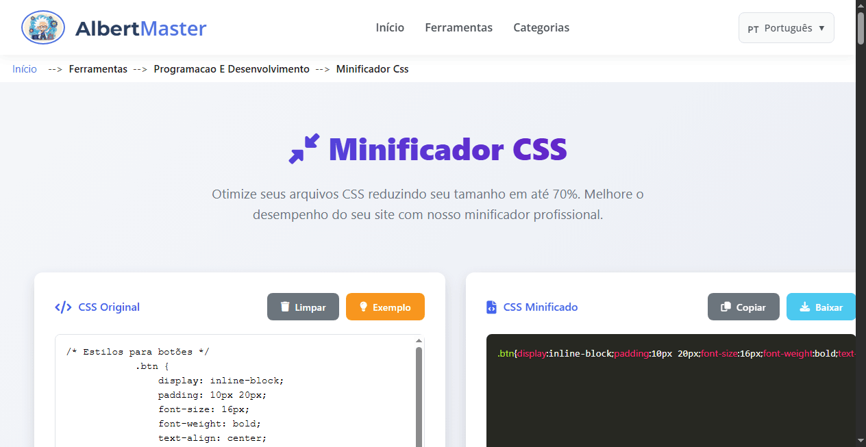 CSS Minifier | Otimizador de Código CSS