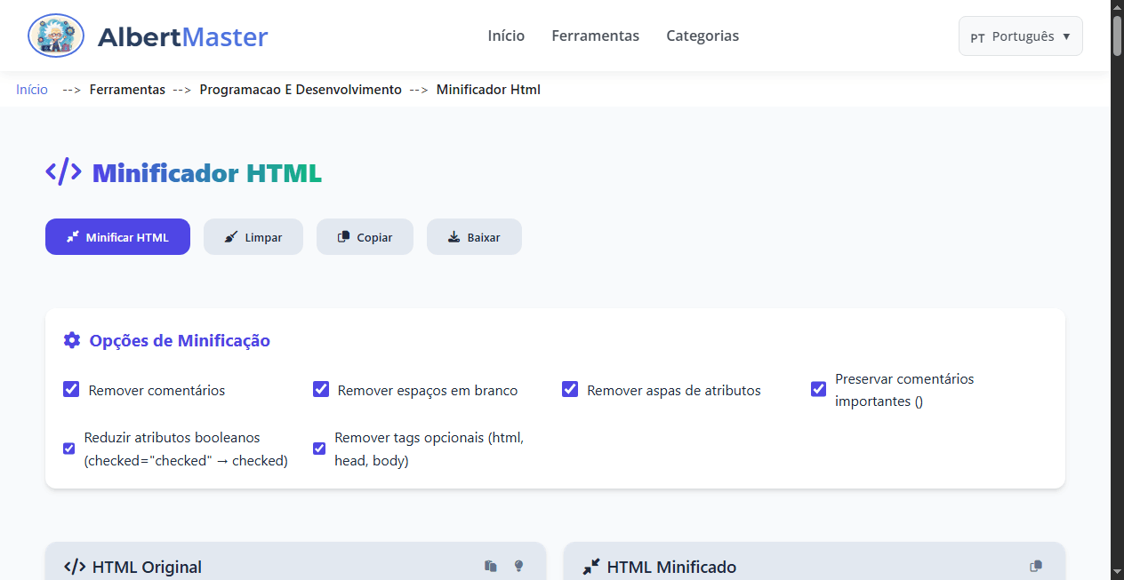 Minificador de HTML Online