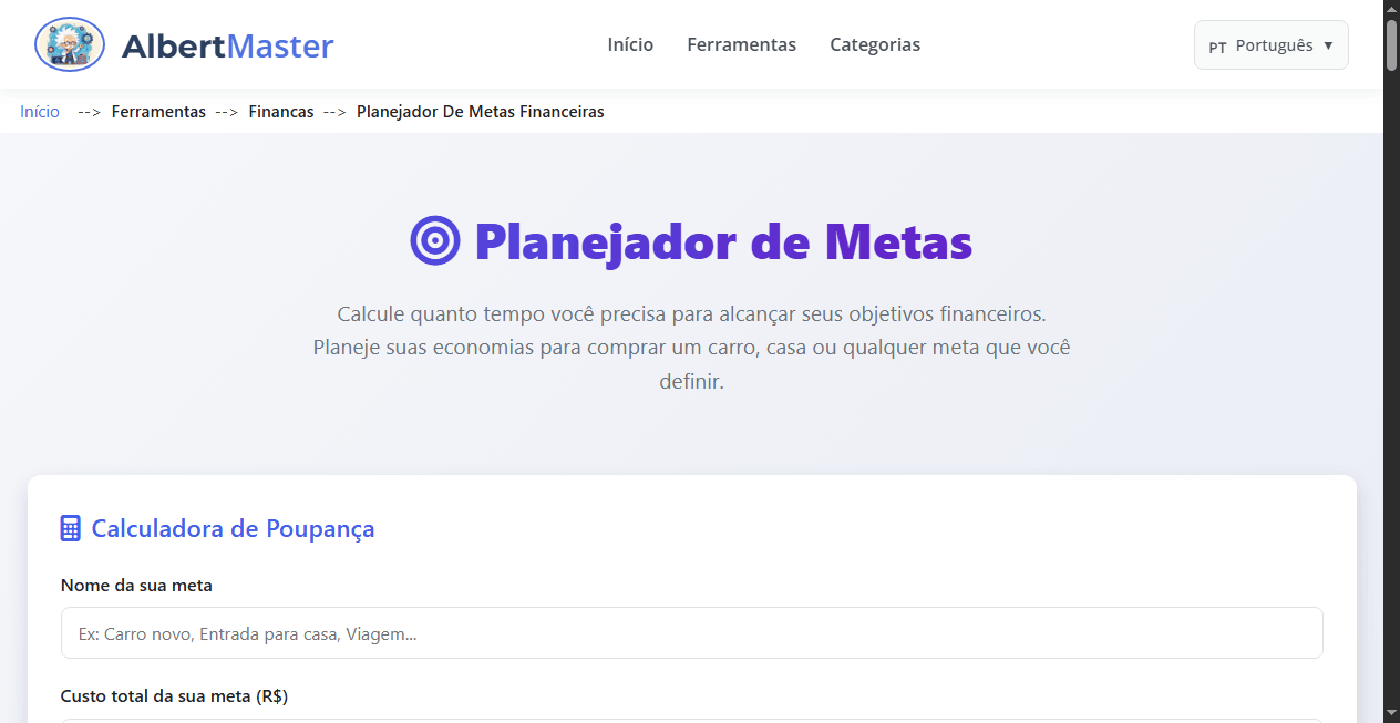Planejador de Metas Financeiras | Calcule sua Poupança