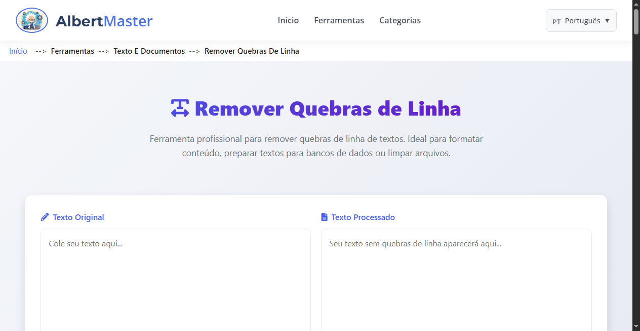 Ferramenta para remover quebras de linha