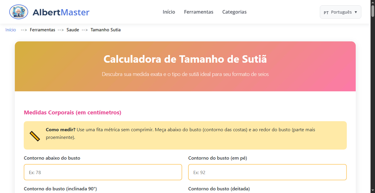 Calculadora de Tamanho de Sutiã Exato | Encontre sua Medida Perfeita