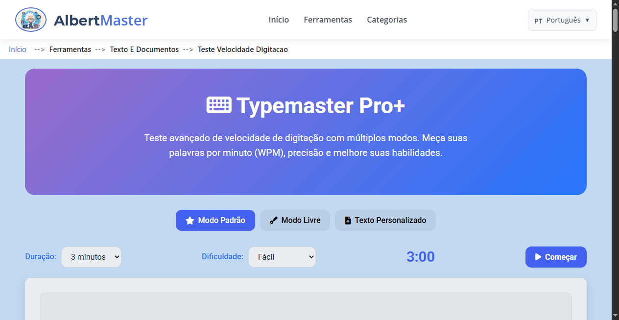 Typemaster Pro+ | Teste Avançado de Velocidade de Digitação